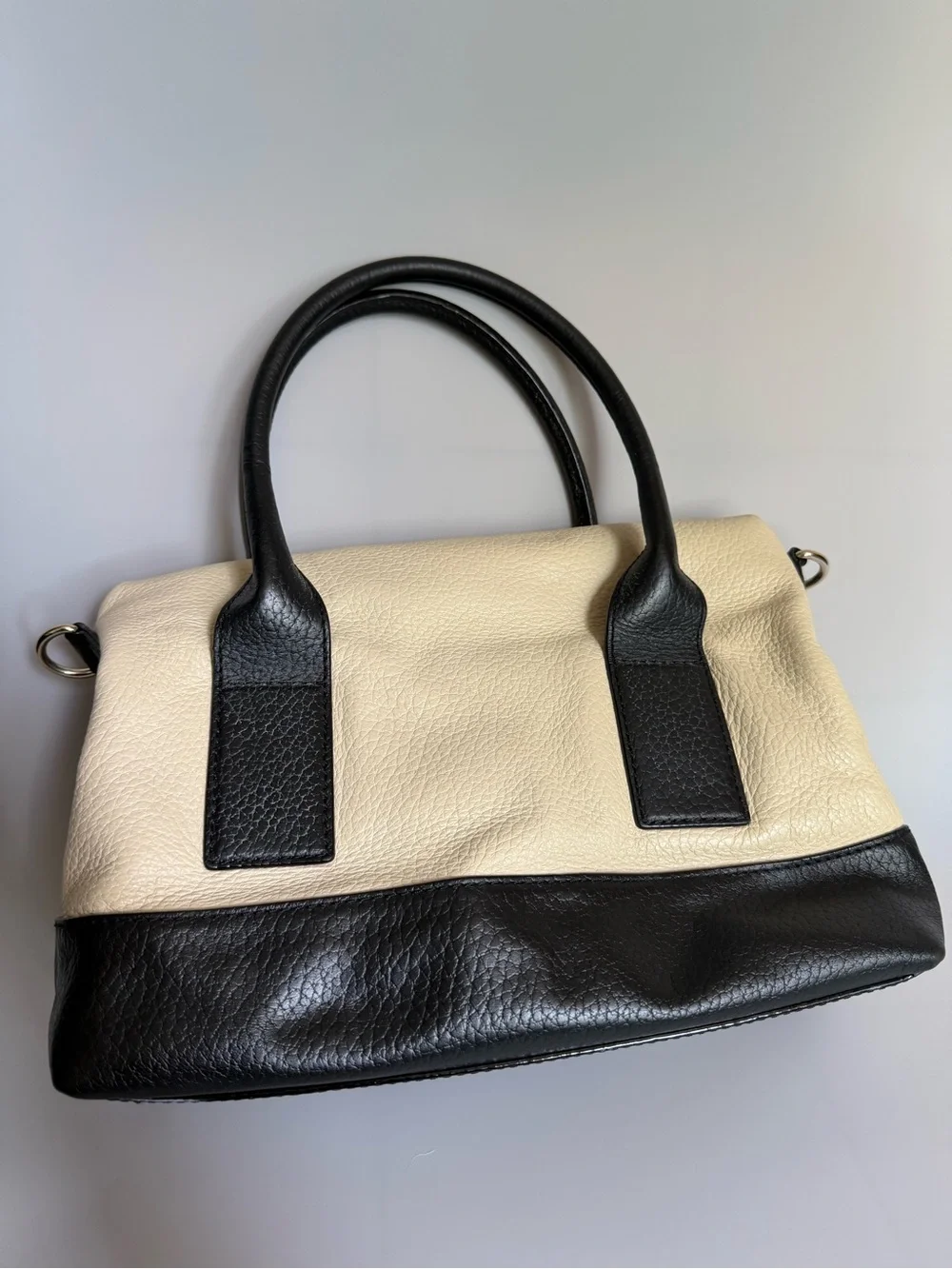 kate spade Cream and Black Pebbled Leather Satchel with Tassel